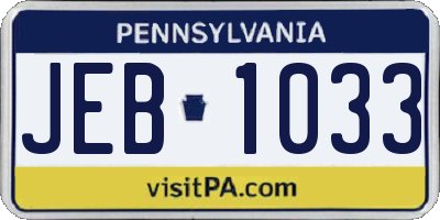 PA license plate JEB1033