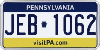 PA license plate JEB1062