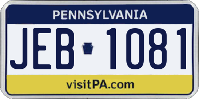 PA license plate JEB1081