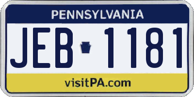 PA license plate JEB1181