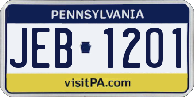 PA license plate JEB1201