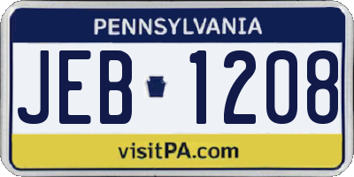 PA license plate JEB1208
