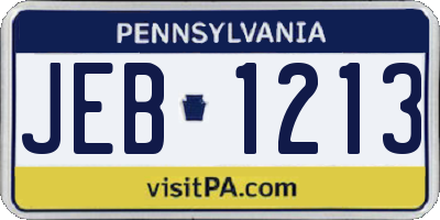 PA license plate JEB1213