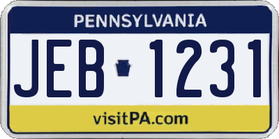 PA license plate JEB1231