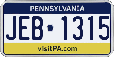 PA license plate JEB1315