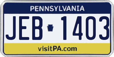 PA license plate JEB1403