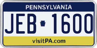 PA license plate JEB1600