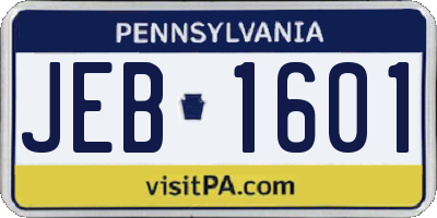 PA license plate JEB1601