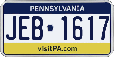 PA license plate JEB1617