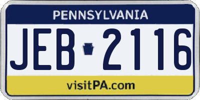 PA license plate JEB2116