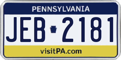 PA license plate JEB2181