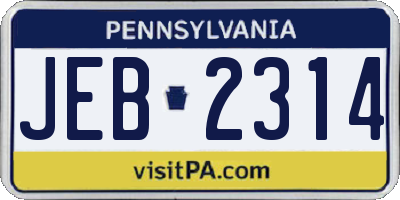 PA license plate JEB2314