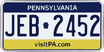 PA license plate JEB2452