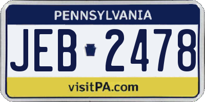 PA license plate JEB2478