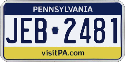 PA license plate JEB2481