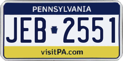 PA license plate JEB2551