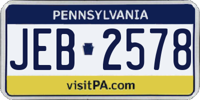 PA license plate JEB2578