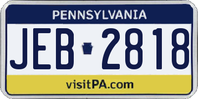 PA license plate JEB2818