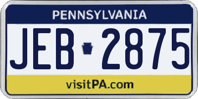 PA license plate JEB2875