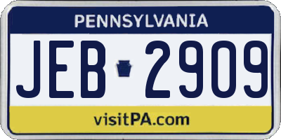 PA license plate JEB2909