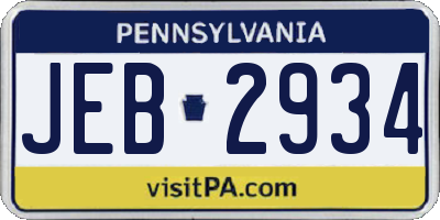 PA license plate JEB2934