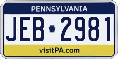 PA license plate JEB2981