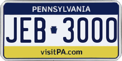 PA license plate JEB3000