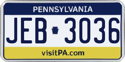 PA license plate JEB3036
