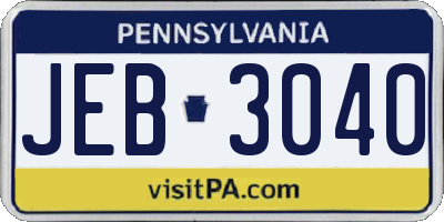 PA license plate JEB3040