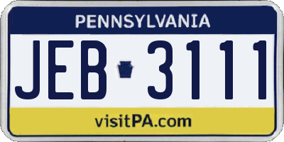 PA license plate JEB3111