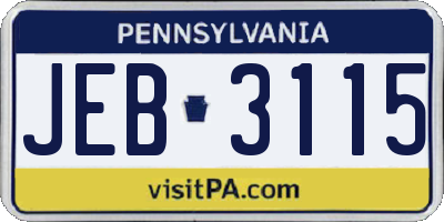 PA license plate JEB3115