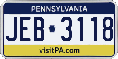 PA license plate JEB3118