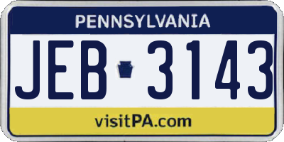 PA license plate JEB3143