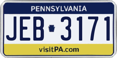 PA license plate JEB3171