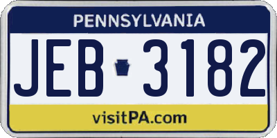 PA license plate JEB3182