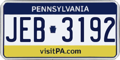 PA license plate JEB3192