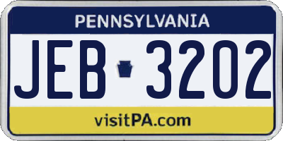 PA license plate JEB3202