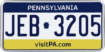PA license plate JEB3205
