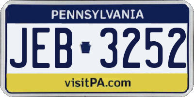 PA license plate JEB3252