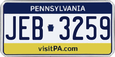 PA license plate JEB3259
