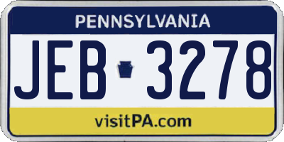 PA license plate JEB3278