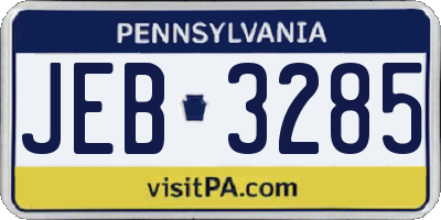 PA license plate JEB3285