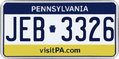PA license plate JEB3326