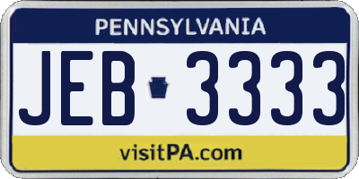 PA license plate JEB3333