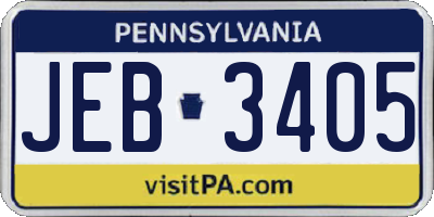 PA license plate JEB3405