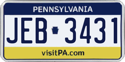 PA license plate JEB3431