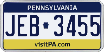 PA license plate JEB3455