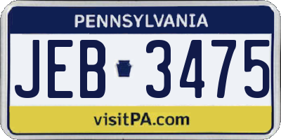 PA license plate JEB3475