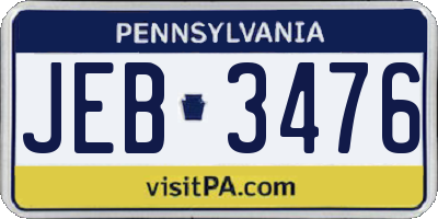 PA license plate JEB3476
