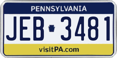 PA license plate JEB3481
